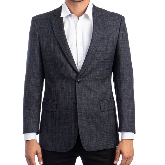 Dark Grey Wool Notch Lapel Men's Jacket - Picture 3 of 7